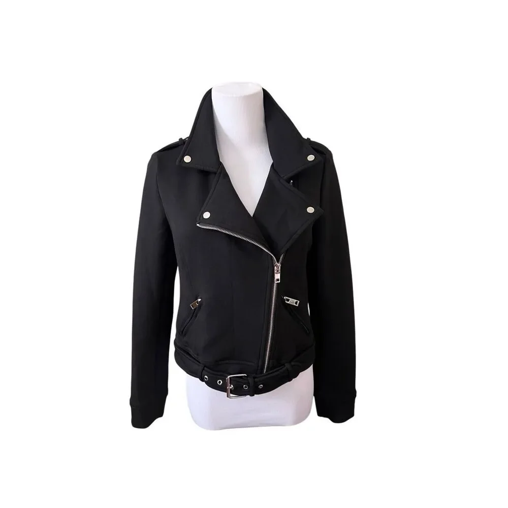 Lulu's Motorcycle‎ Black Rayon Jacket Retro Exposed Zippers XS 60s Bikercore